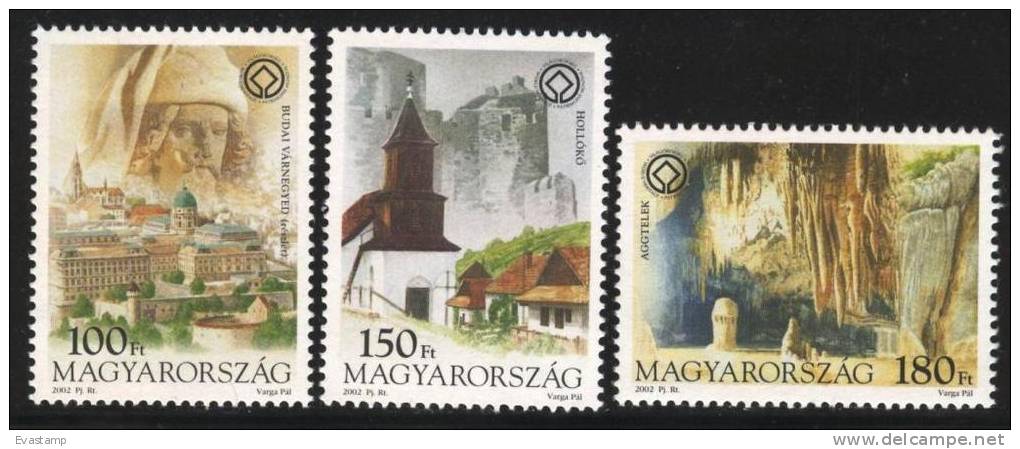 HUNGARY - 2002. UNESCO World Heritage Sites / Caves Of Aggtelek / Castle Of Buda / Hollók&#337; MNH!!  Mi 4736-4738. - Nuovi