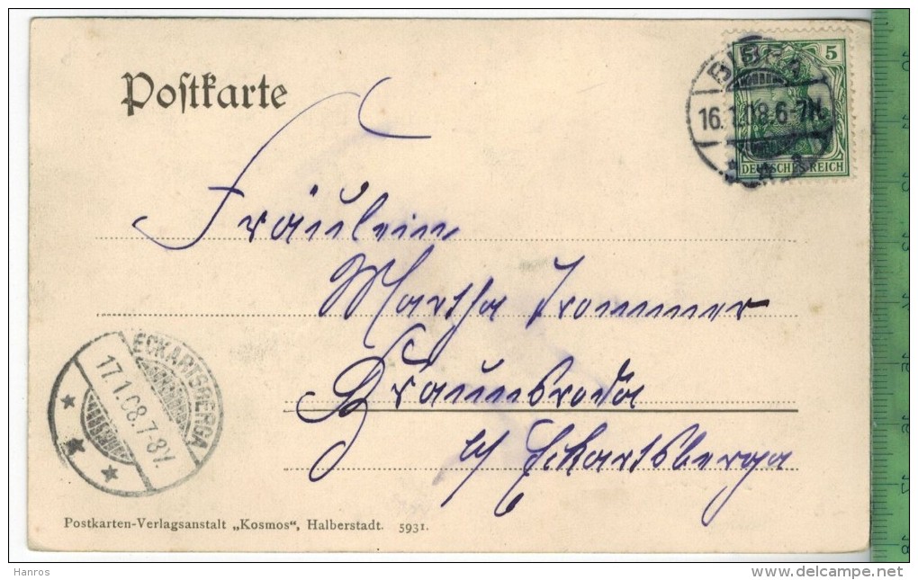 Bad Bibra-1908 , -Verlag: Kosmos, Halberstadt,    Postkarte, Mit Frankatur, Mit StempeL, BIBRA    16.1.08 - Bad Bibra