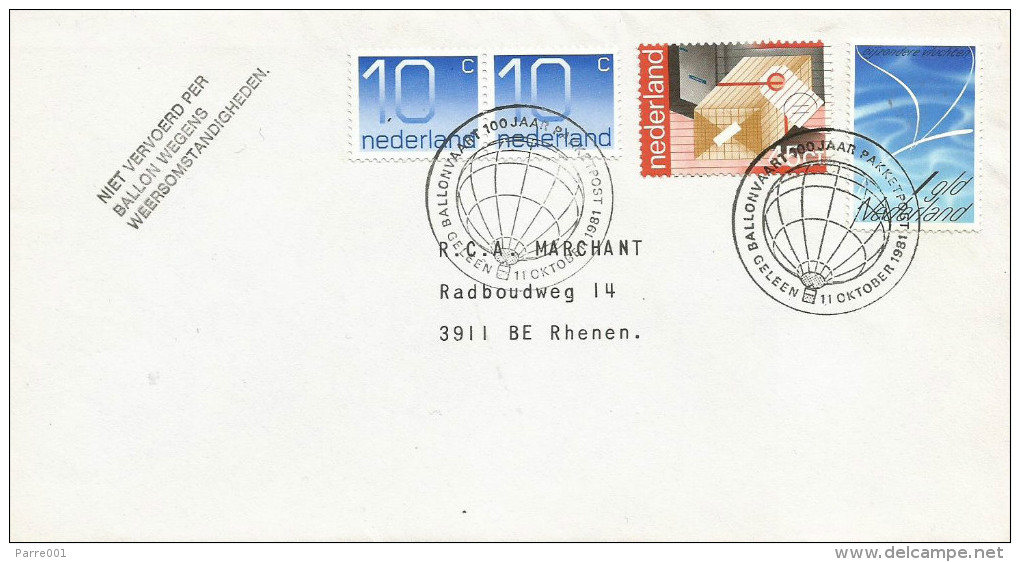 Netherlands 1981 Geleen Balloon Race 100 Years Parcel Post Cover - Luchtballons