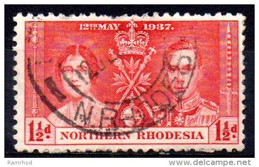 NORTHERN RHODESIA 1937 Coronation - 11/2d. - Red  FU SOME PAPER ATTACHED - Rodesia Del Norte (...-1963)