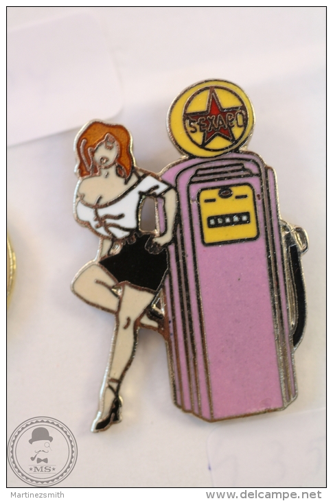 Pin Up Red Hair Girl Near Gas Pump - Signed Demons & Mervelles - Pin Badge #PLS - Pin-ups