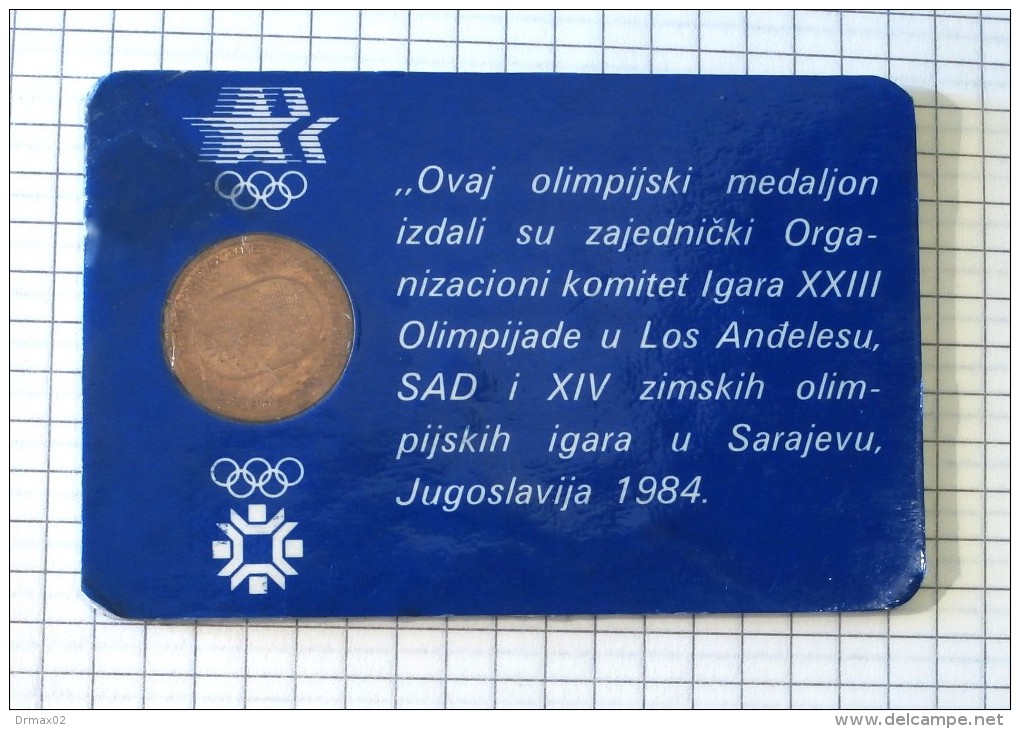 OLYMPIC MEDALION " SARAJEVO - LOS ANGELES " - WINTER OLYMPICS SARAJEVO, ZOI SARAJEVO 1984 - Bekleidung, Souvenirs Und Sonstige