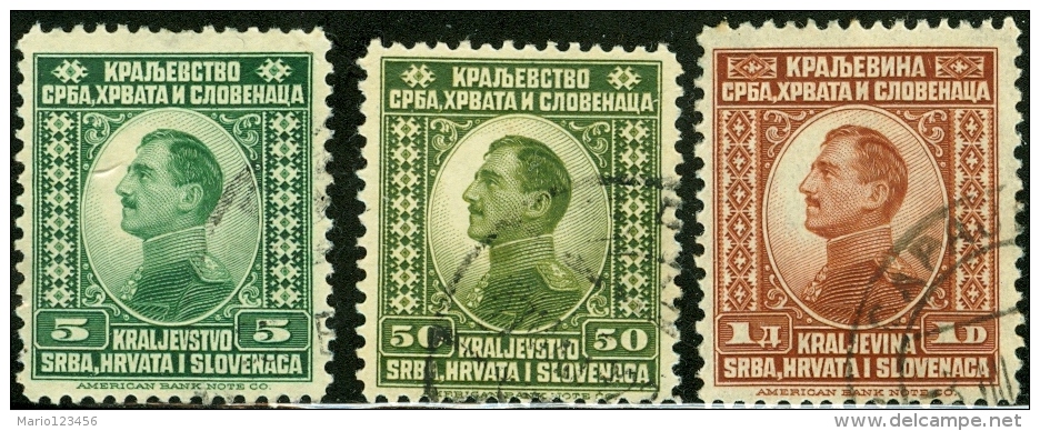 YUGOSLAVIA, RE ALESSANDRO, KING ALEXANDER, 1921, FRANCOBOLLI USATI, Scott 2,7,10 - Gebraucht