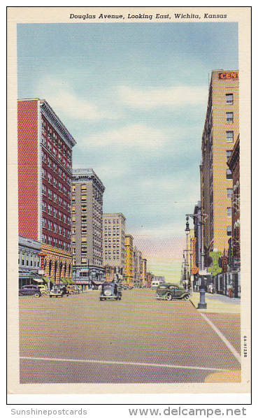 Kansas Wichita Douglas Avenue Looking East 1944 Curteich - Wichita