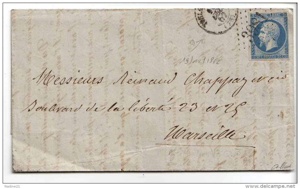 014. Rare Lettre De Toulon (19 Décembre 1862) PRECURSEUR Avec Un N° 14B - 1849-1876: Classic Period