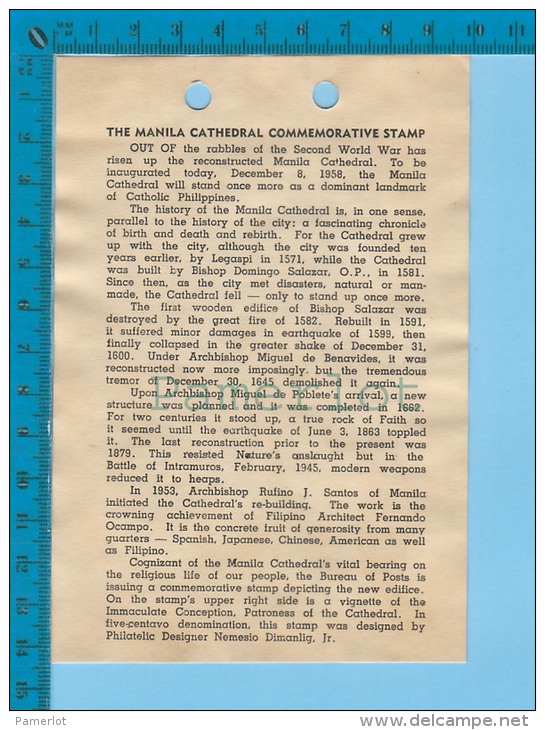 3 Cents #41 Commercial Cover  FDC ( Souvenir Album Inoguration Of The Manila Cathédral Dec. 8 1958) 6 Scan - Philippinen