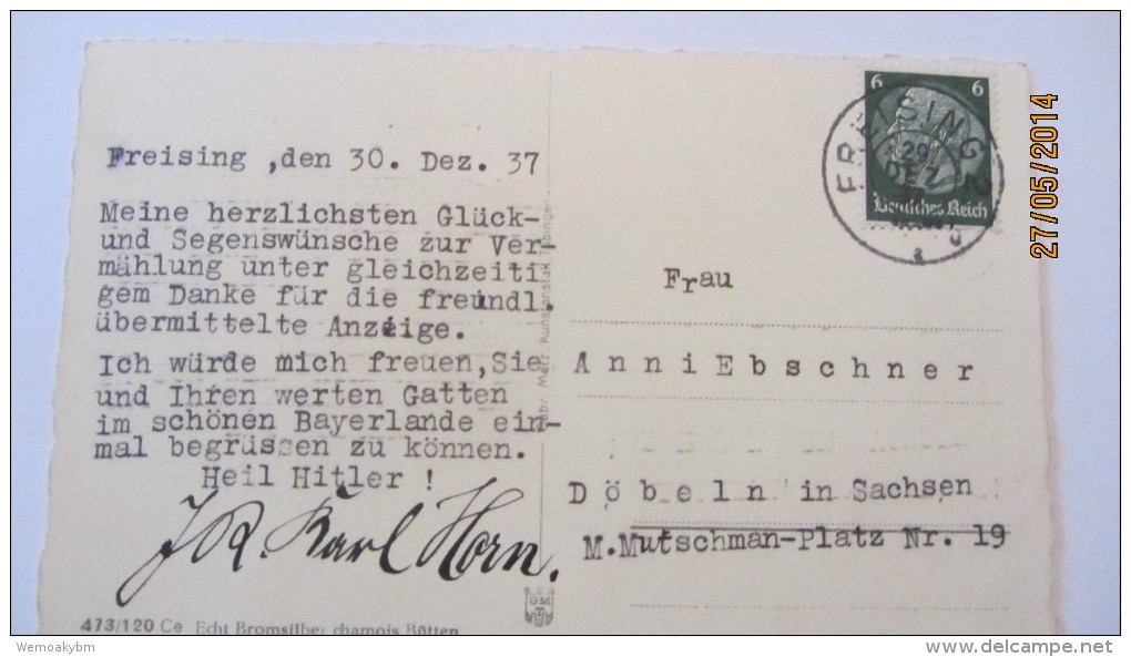 AK Freising Vom 30.12.1937 "Ein Glückliches Neues Jahr" - Freising