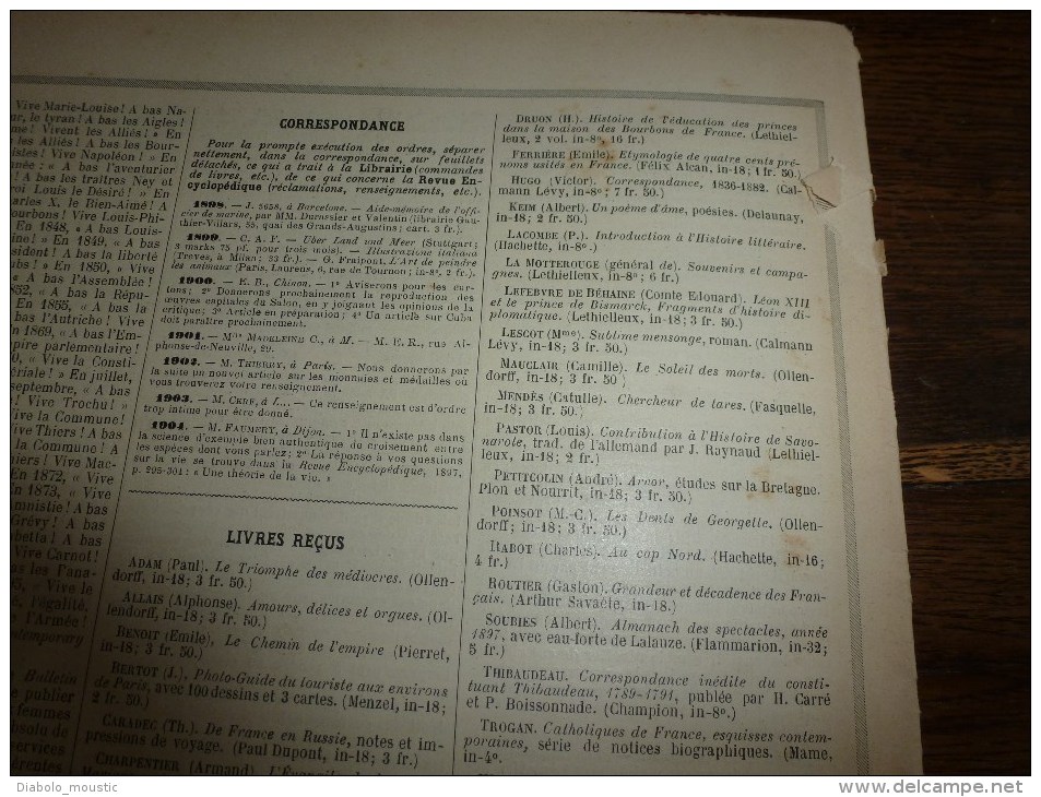 1898  La céramique berbère;  Les fouilles de ROME; La revue dramatique....