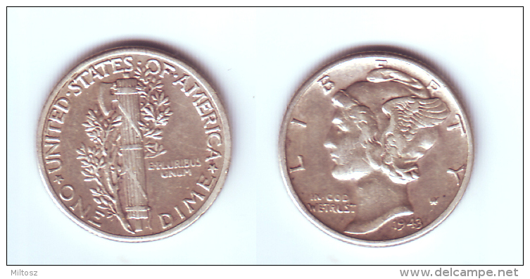 U.S.A. 10 Cents 1943 - 1916-1945: Mercury