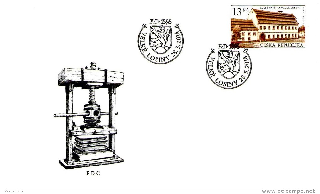 Year 2014 - Handmade Paper Mill In Velke Losiny - FDC