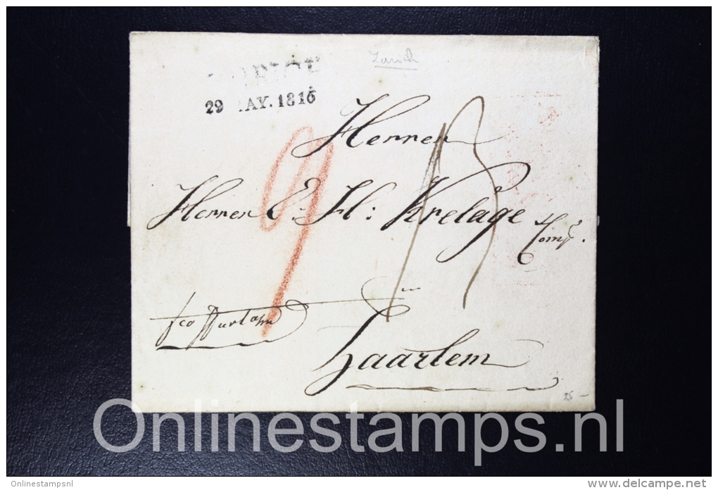 Switserland, Complete Letter 1816 Zurich To Haarlem - The Netherlands, - ...-1845 Voorlopers