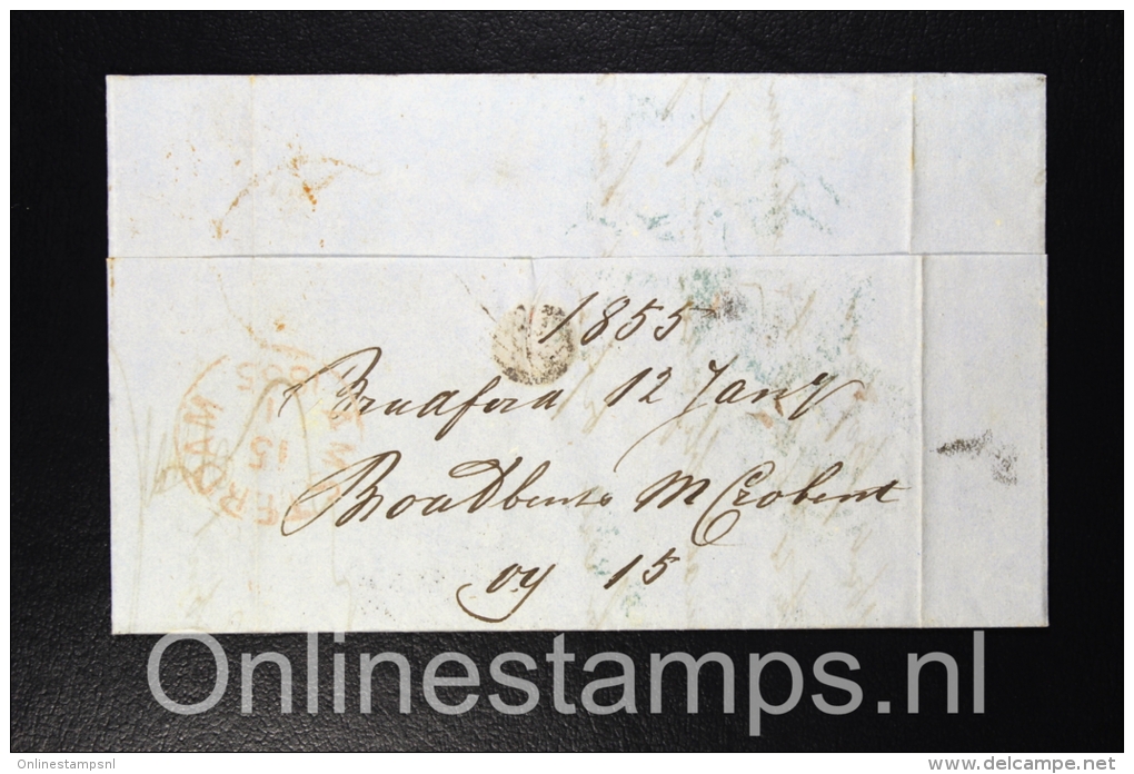 Great Brittain 1855 Complete Letter Bradford York Via France To Amsterdam The Netherlands, Nice Cancels - Poststempel