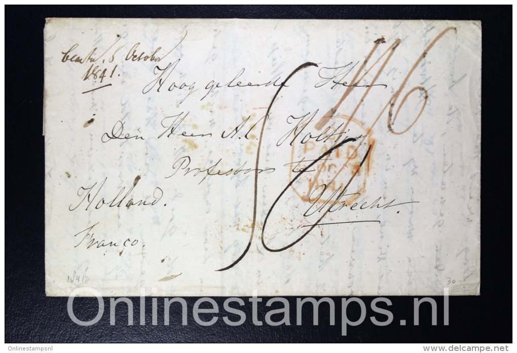 Great Brittain 1841 Complete Letter Downham To Utrecht The Netherlands,  Cancel Downham At Reverse Side - Marcofilia