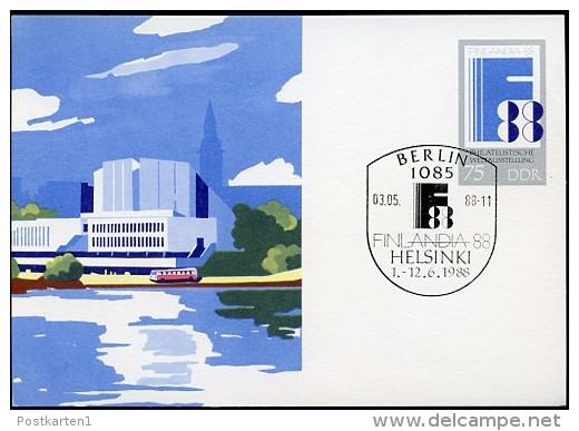 DDR P100 Postkarte FINLANDIA Sost. 1988  Kat. 6,00 € - Postkarten - Gebraucht