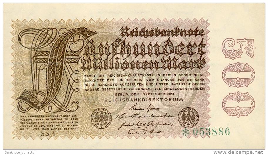 Deutschland, Germany - 500 Mio. Mark, Reichsbanknote, Ro. 109 D,  ( Serie SS )  XF ( II ), 1923 ! - 500 Mio. Mark