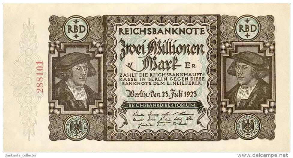 Deutschland, Germany - 2 Mio. Mark, Reichsbanknote, Ro. 89 B ,  ( Serie E/R ) XF ( II ), 1923 ! - 2 Mio. Mark