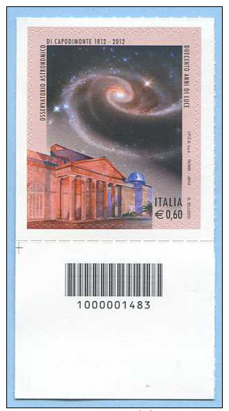 2012 CODICE BARRE 1483 ASTRONOMIA CAPODIMONTE OSSERVATORIO E. 0,60 PERFETTO NUOVO SPLENDIDO - Varietà E Curiosità