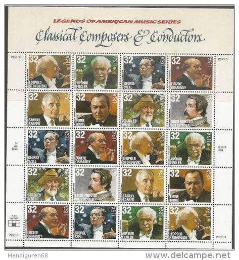 USA 1997 ConduCtors And Composers Sheet  Of 20 $6.40 MNH SC 3158-65sp YV BF-2655-2662 MI SH2883-90 SG MS3353-60 - Ganze Bögen