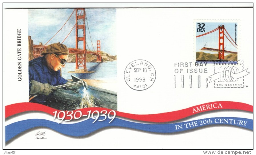 #3185l, Golden Gate Bridge Engineering, 1930s Celebrate The Century FDC 1990s Cover - 1991-2000