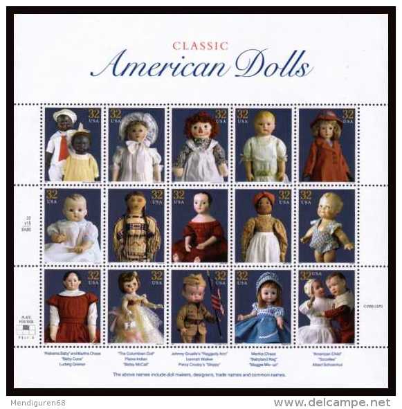 VERINIGTE STAATEN ETATS USA 1997 AMERICAN DOLLS PANE 15V MNH SC 3151sp YT F2630-44 MI SH2857-71 SG MS3332-46 - Ganze Bögen