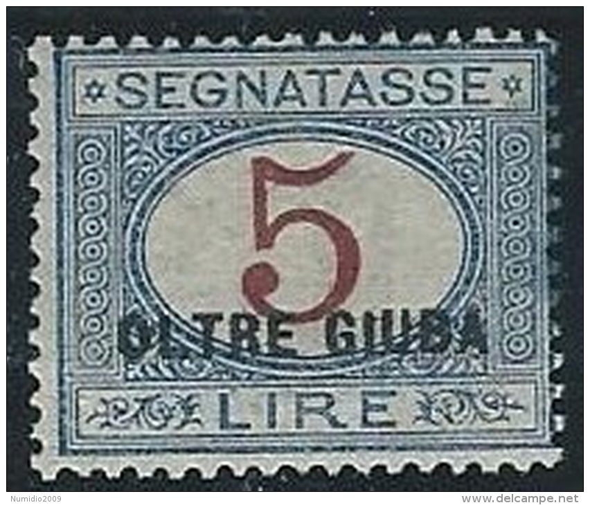 1925 OLTRE GIUBA SEGNATASSE 5 LIRE MH * - ED408 - Oltre Giuba