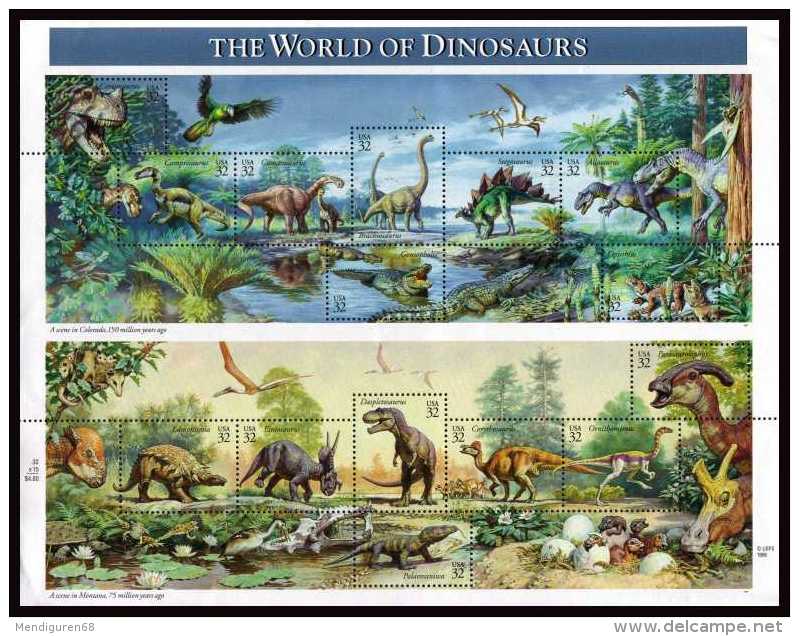 VERINIGTE STAATEN ÉTATS UNIS USA 1997 MS PREHISTORIC:WORLD OF DINOSAURS SN 3136SP YT F2590-605 MI SH2814-28 SG MS3285 - Unused Stamps