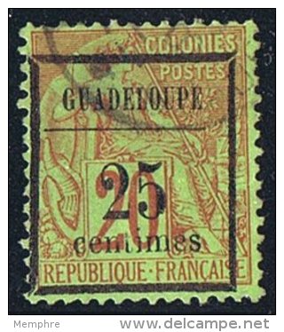 GUADELOUPE  Alphée Dubois 20 C. Surchargé 25 Centimes  Cadre Rectiligne  Yv 5 - Oblitérés