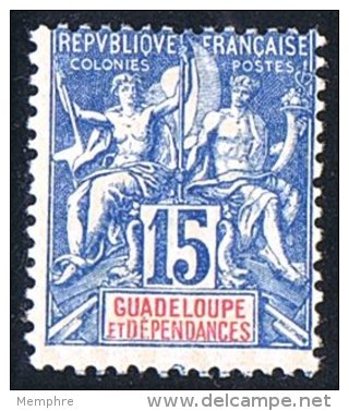 GUADELOUPE  Groupe 15 C. Bleu  Yv 32 * - Ungebraucht