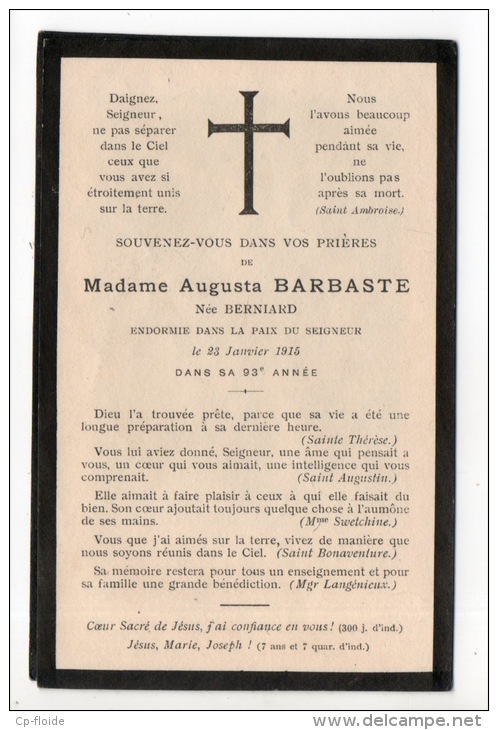 SOUVENEZ-VOUS DE MADAME AUGUSTA BARBASTE NÉE BERNIARD ENDORMI DANS LA PAIX DU SEIGNEUR LE 23/01/1915 - Réf. N°6212 - - Décès