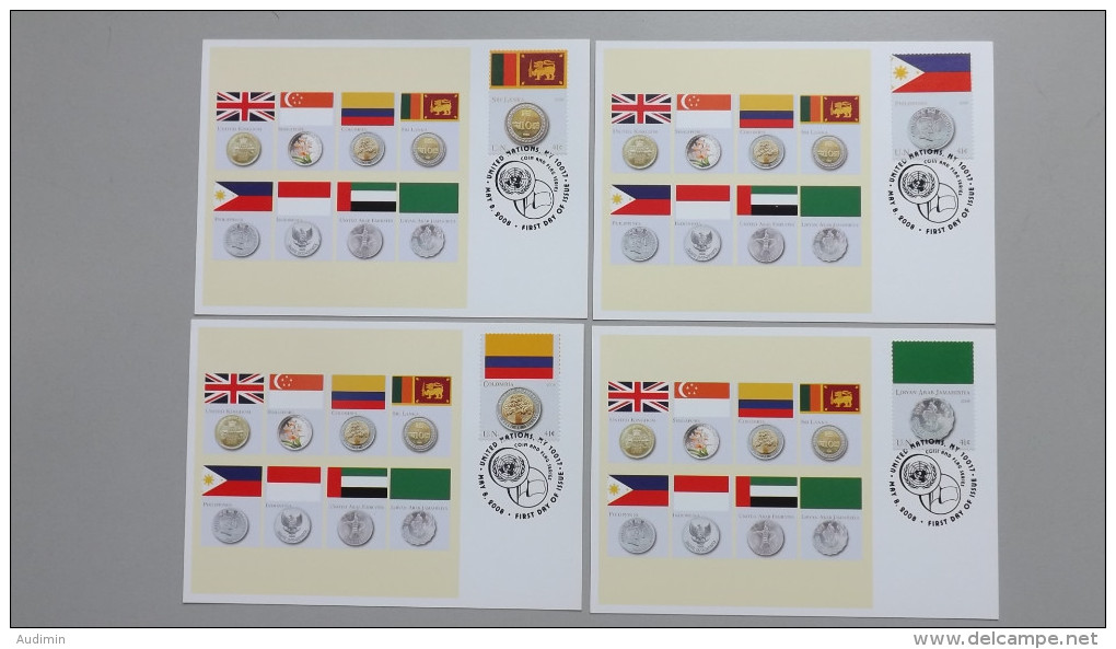 UNO-New York 1083/90 Sc 989 Maximumkarte MK/MC, ESST, Flaggen Und Münzen Der Mitgliedsstaaten (III) - Cartes-maximum