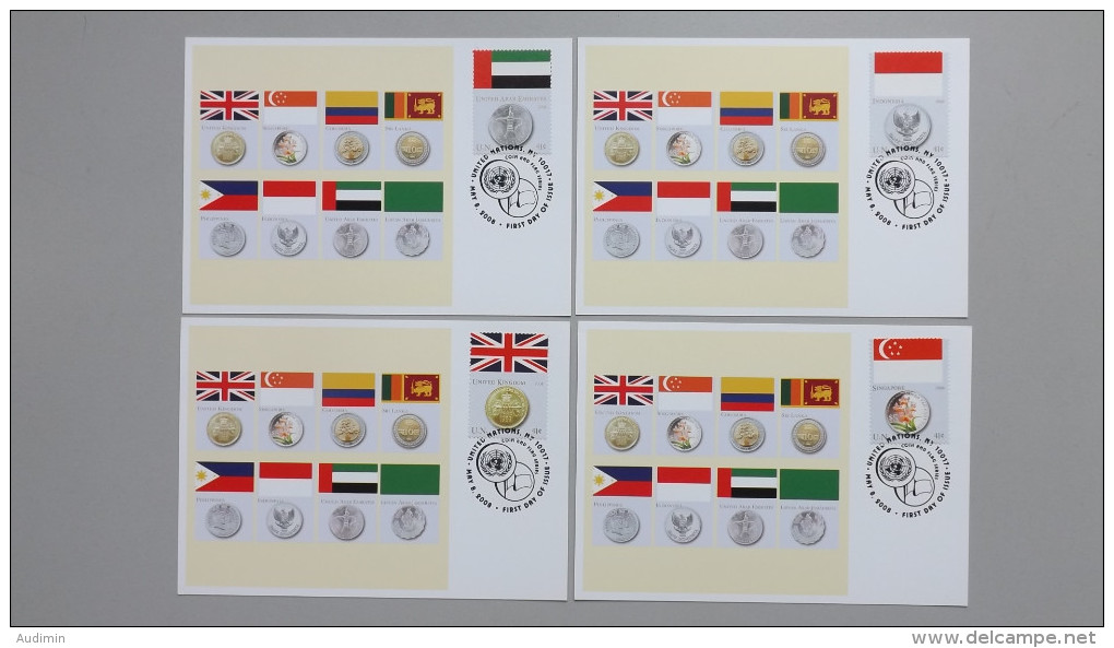 UNO-New York 1083/90 Sc 989 Maximumkarte MK/MC, ESST, Flaggen Und Münzen Der Mitgliedsstaaten (III) - Maximum Cards