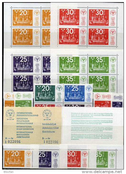 UPU-Kongreß 1974 Schweden 866/9, ER,Block 2/5,846/9CD+EK ** 14€ EXPO Stockholmia M/s Booklet Philatelic Sheet Bf Sverige - 1951-80