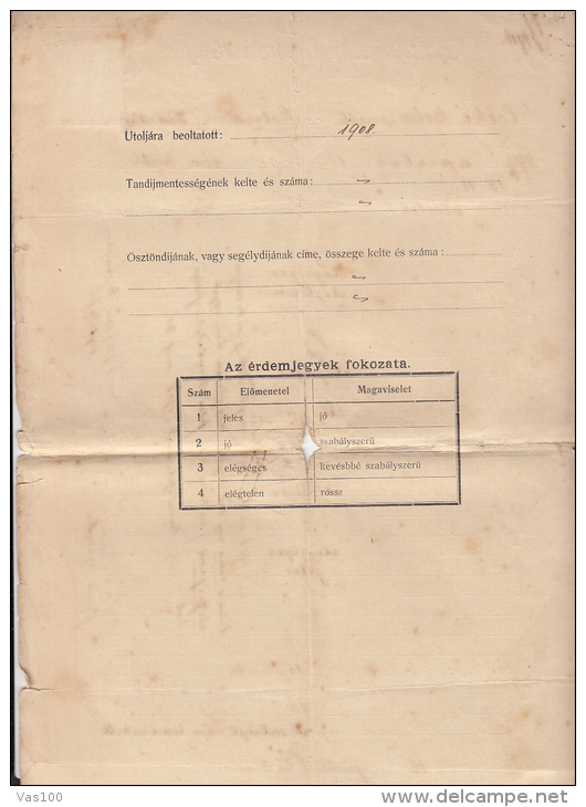 GYMNASIUM DIPLOMA, ROMAN CATHOLIC SCHOOL, 5TH GRADE, REVENUE STAMP, 1916, HUNGARY - Diploma's En Schoolrapporten