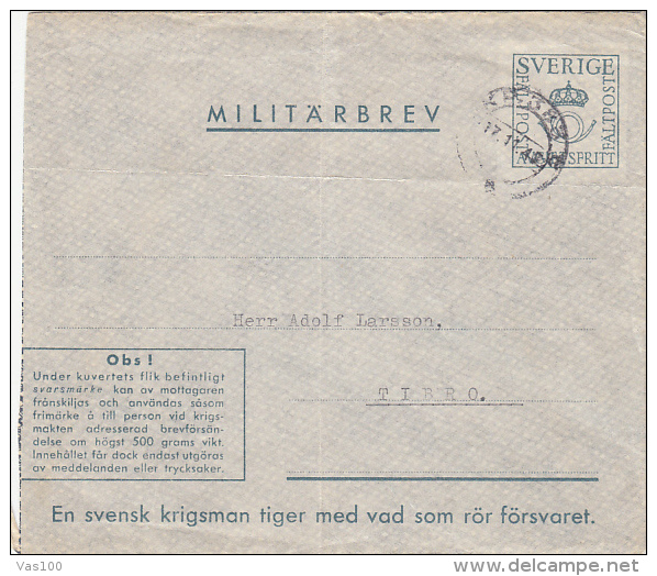 ARMY CAMP CORRESPONDENCE, MILITARY COVER STATIONERY, ENTIER POSTAL, 1942, SWEDEN - Military
