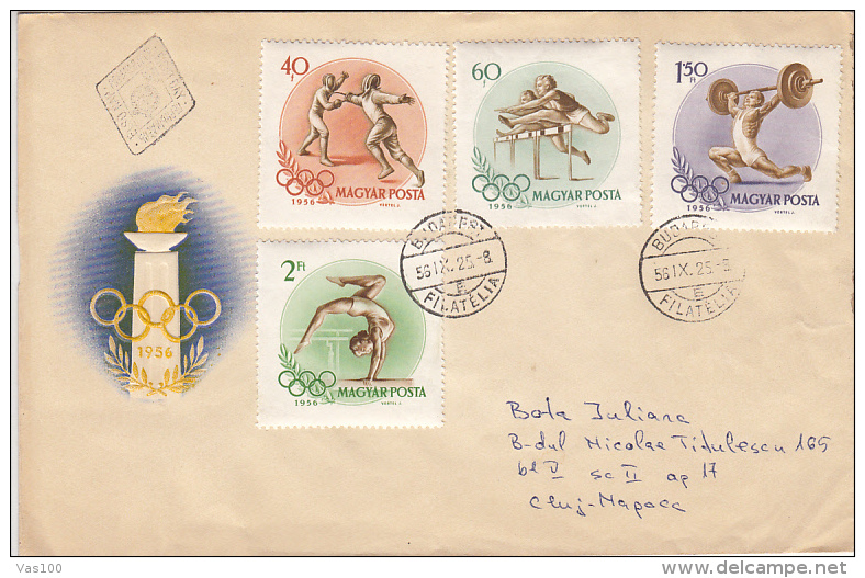 MELBOURNE'56 OLYMPIC GAMES, FENCING, ATHLETICS, WEIGHT LIFTINGM GYMNASTICS, EMBOISED COVER FDC. 1956, HUNGARY - Ete 1956: Melbourne