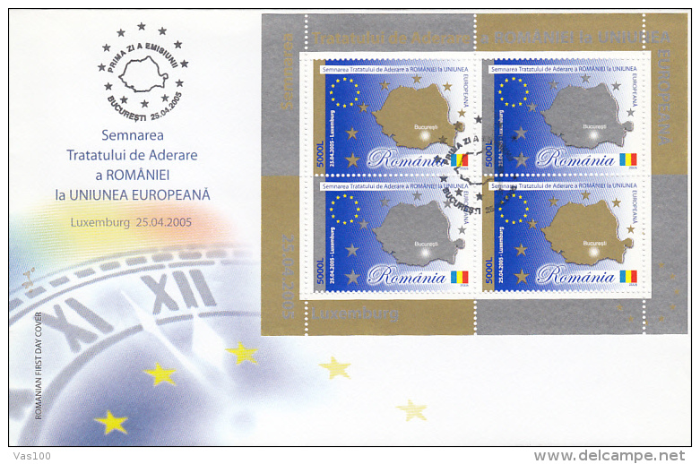 ROMANIAN ADERATION TO EUROPEAN COMMUNITY, COVER FDC, 2005, HUNGARY - EU-Organe