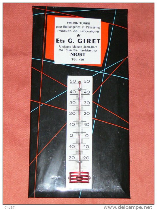 NIORT  1950  ETS G GIRET   METIER BOULANGER THERMOMETRE PUBLICITAIRE DIM  10X19  CM - Sucreries & Gâteaux