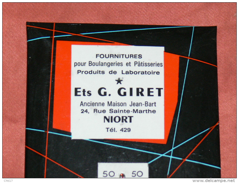 NIORT  1950  ETS G GIRET   METIER BOULANGER THERMOMETRE PUBLICITAIRE DIM  10X19  CM - Koek & Snoep