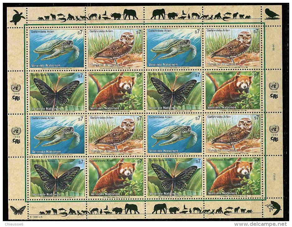 Nations Unies - Vienne** N° 267 à 270 En Feuille - Espèces Animales Menacées : Tortue, Chouette, Papillon, Panda  (VI) P - Blocs-feuillets