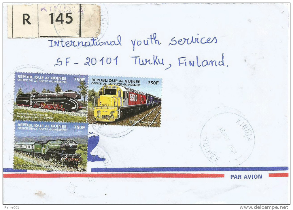 Guinee Guinea 2000 Kindia Steam Train Germany New Zealand UK 750 FG Registered Cover - Guinee (1958-...)