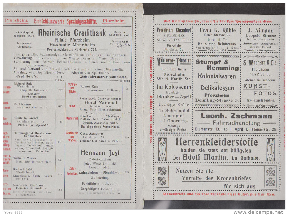 Allemagne 1907. Carte-lettre Annonces De Pforzheim. Cuisine Végétarienne, Dentiste, Opérettes, Vélos, Bière, Soie... - Musique