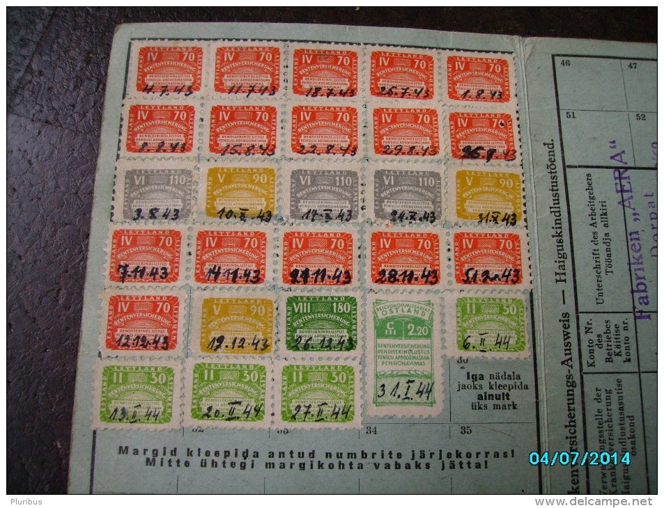 1943 GENERALKOMMISSAR IN ESTLAND  ESTONIA WW II OSTLAND DEUTSCHLAND INSURANCE REVENUE STAMPS LATVIA LITHUANIA - Besetzungen 1938-45