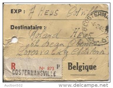 Belgisch Congo Belge TP 264-244A-261 S/Echantillon Sans Valeur Recommandé 1945 C.Costermansville En 1945 PR698 - Briefe U. Dokumente