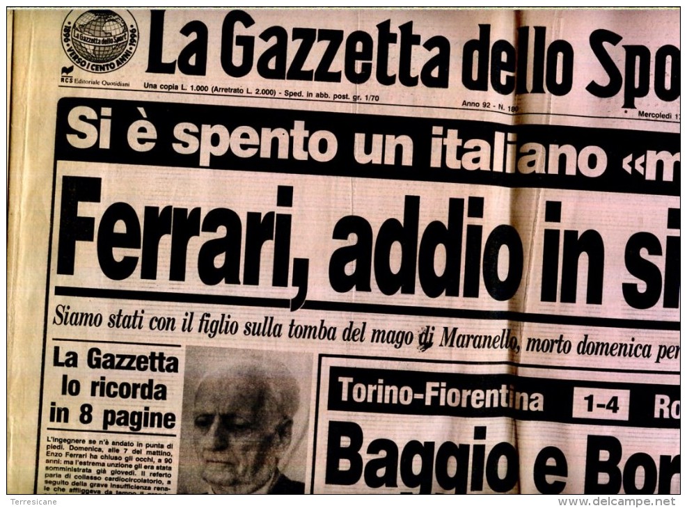 GAZZETTA DELLO SPORT MERCOLEDI' 14/8/1988 FERRARI, ADDIO IN SILENZIO - Motoren