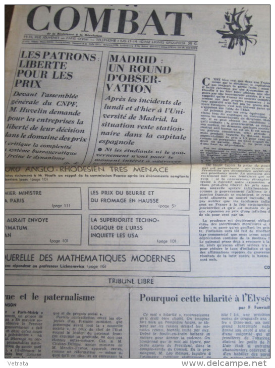 Combat N° 8555 Du 19/01/72 : Les Patrons : Liberté Pour Les Prix / Incidents Université De Madrid - Zeitungen - Vor 1800