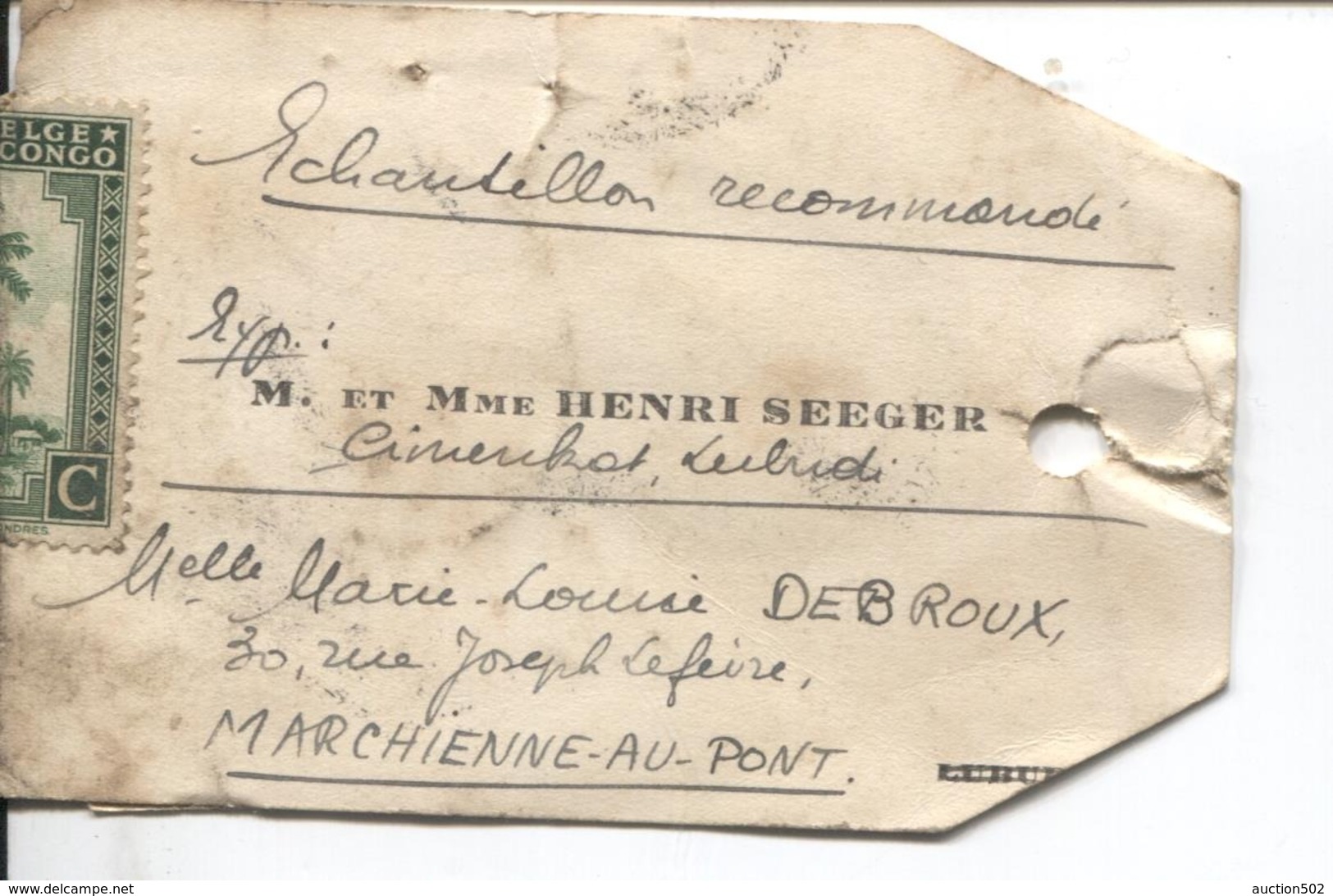 PR702/ Belgisch Congo Belge TP 254-237-263 S/Echantillon Sans Valeur Recommandé C.Tenke En 1945 V.Marchienne-Au Pont - Briefe U. Dokumente