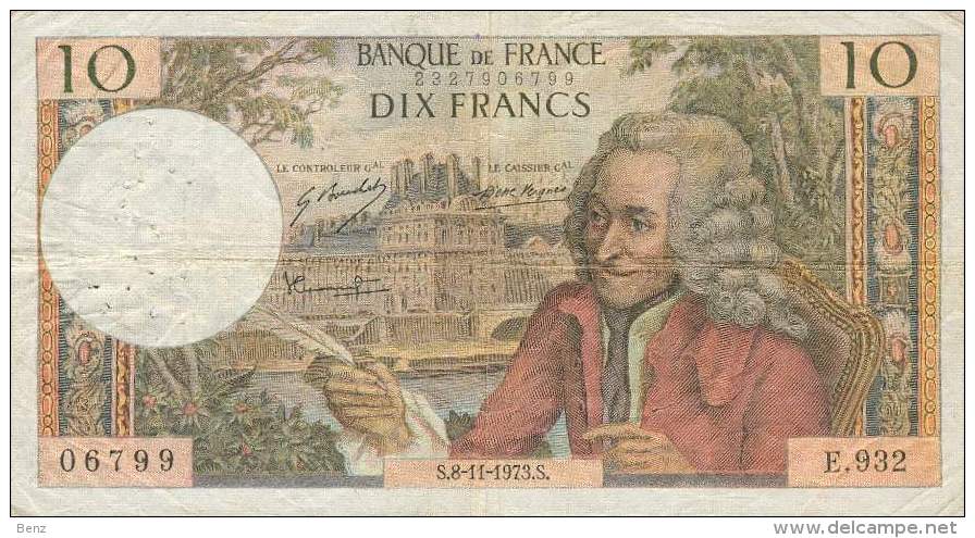 FRANCE 10 FRANCS TYPE VOLTAIRE  8/11/1973 TB - 10 F 1963-1973 ''Voltaire''