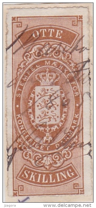 OLD REVENUE STAMP TAX STEMPELMERKE STEUERMARKE TIMBRE FISCAL  DENMARK DAMNARK DENÄMARK 1873 - 8 SHILLING  Green - Revenue Stamps