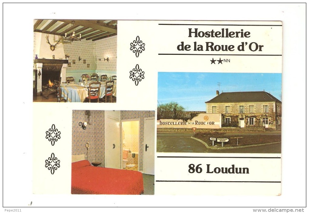 CSM : 86 - Loudun : Hostellerie De La Roue D'Or : Multivues ( 3 ) : Vue Générale - Restaurant - Chambre - Loudun