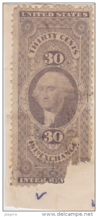 OLD REVENUE STAMP STEUERMARKE TIMBRE FISCAL  USA 1870-ties - INTER.REVENUE 30 CENTS INL EXCHANGE Grey - Steuermarken